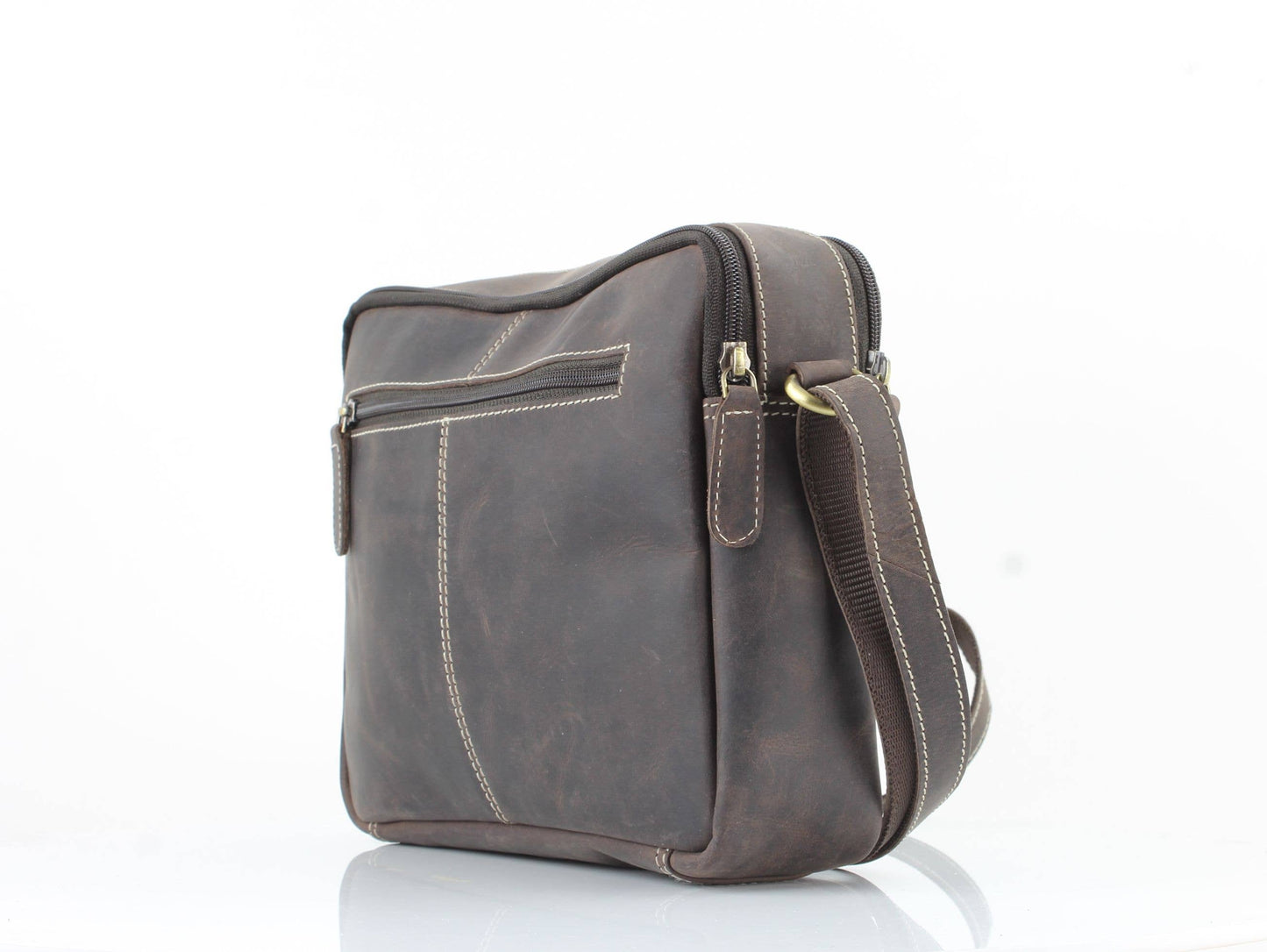 Hunter Leather Shoulder Bag with Double Zip Front AB 1847