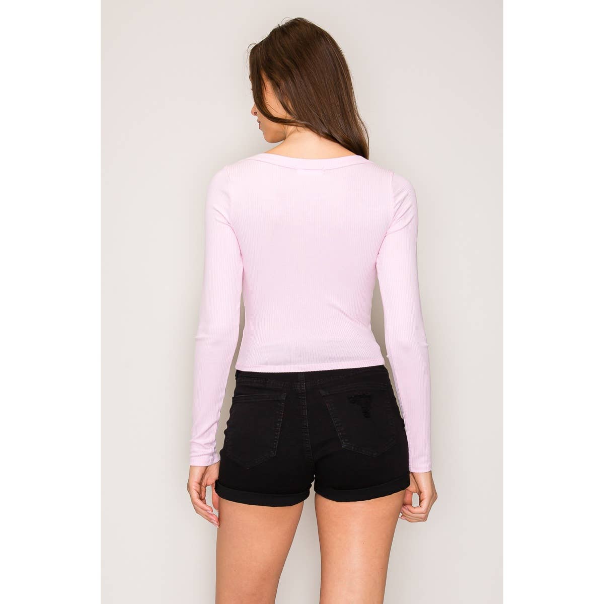 Ribbed Long Sleeve Wide Neck Top