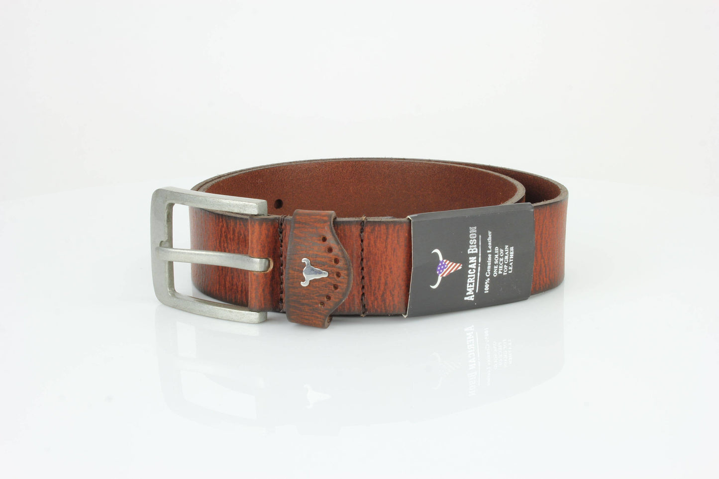 Grain Leather Belt w/ Western Loop & Metal Logo ABB 015