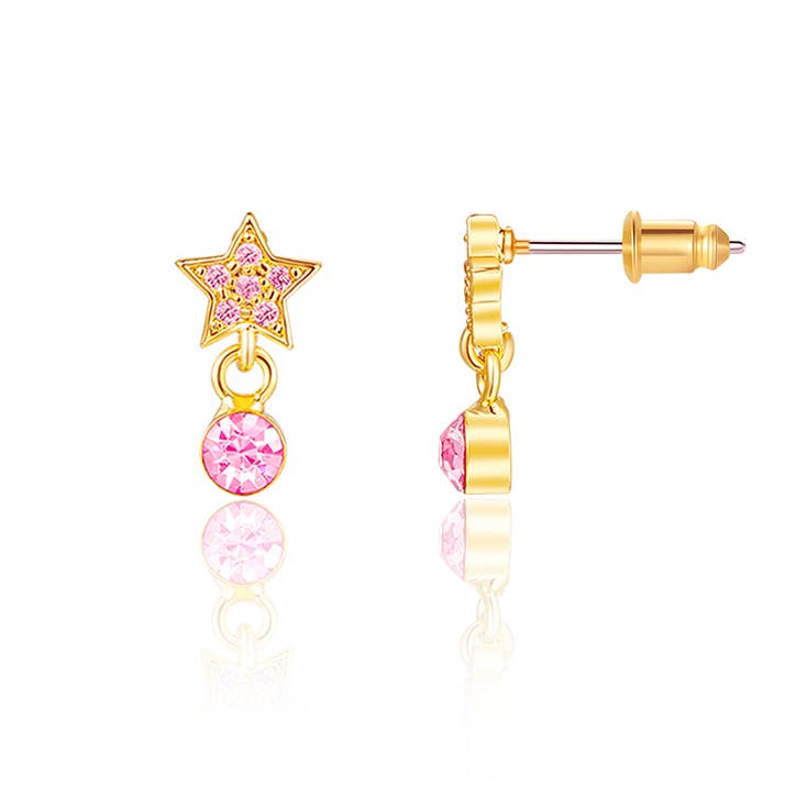 Little Luxe Drop Earrings | Star with Pink Cubic Zirconia