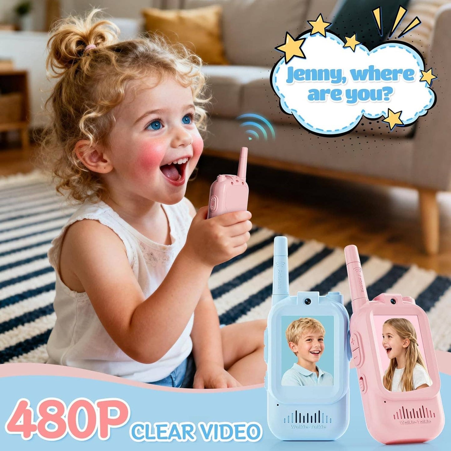 Kids Walkie Talkie Set with Long Range, Clear Sound, Flashli