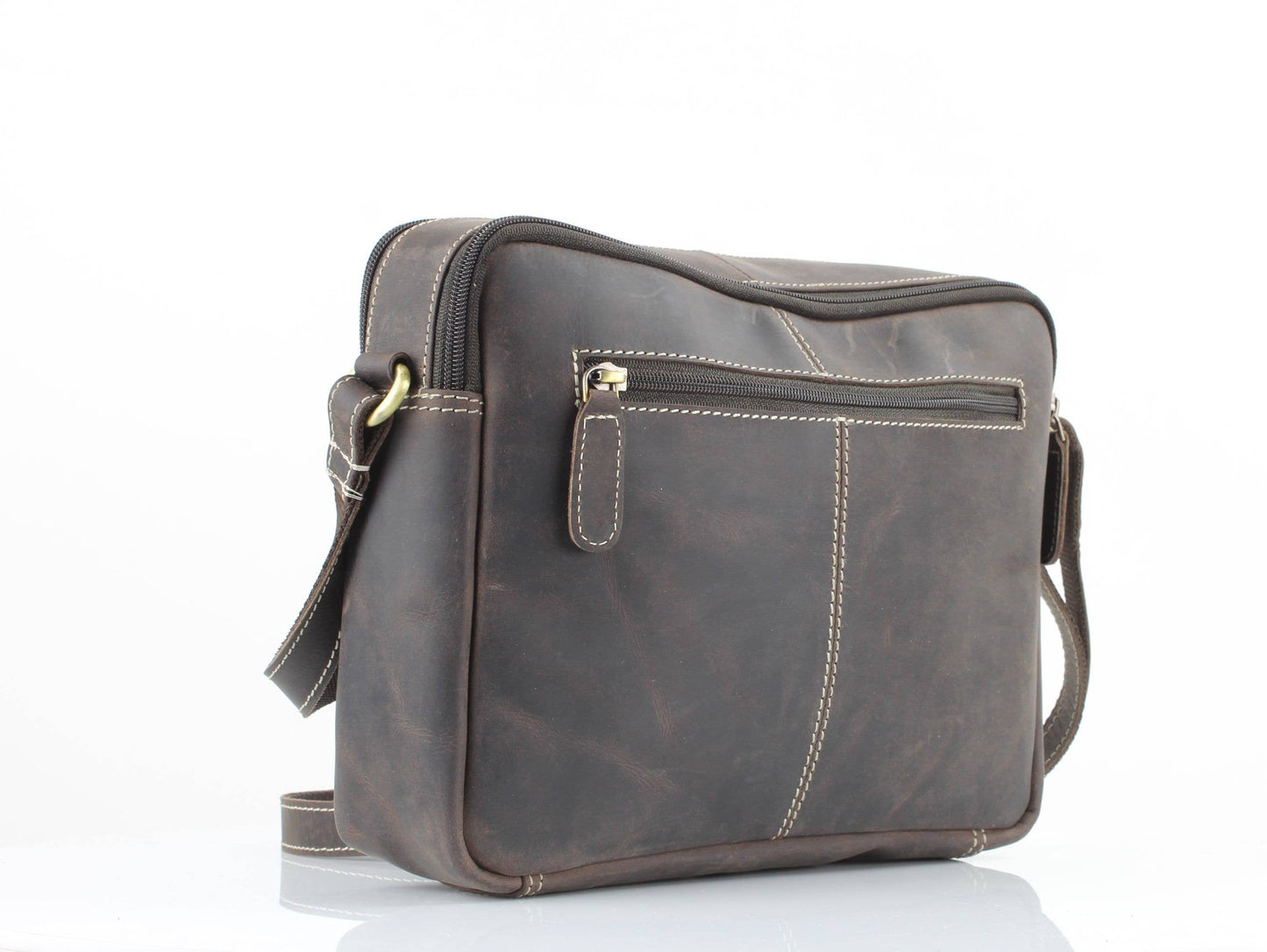 Hunter Leather Shoulder Bag with Double Zip Front AB 1847