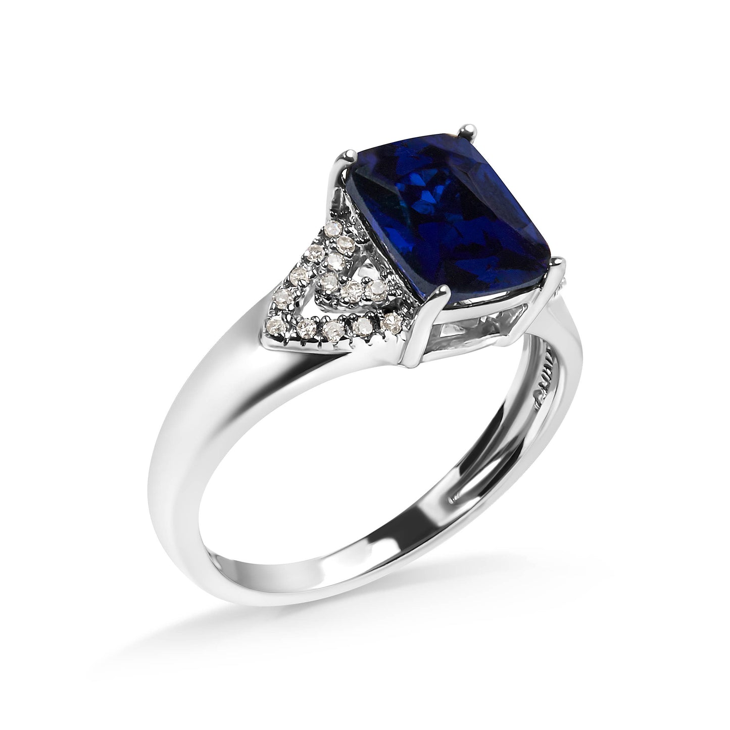 Silver Blue Sapphire and Diamond Step up Engagement Ring
