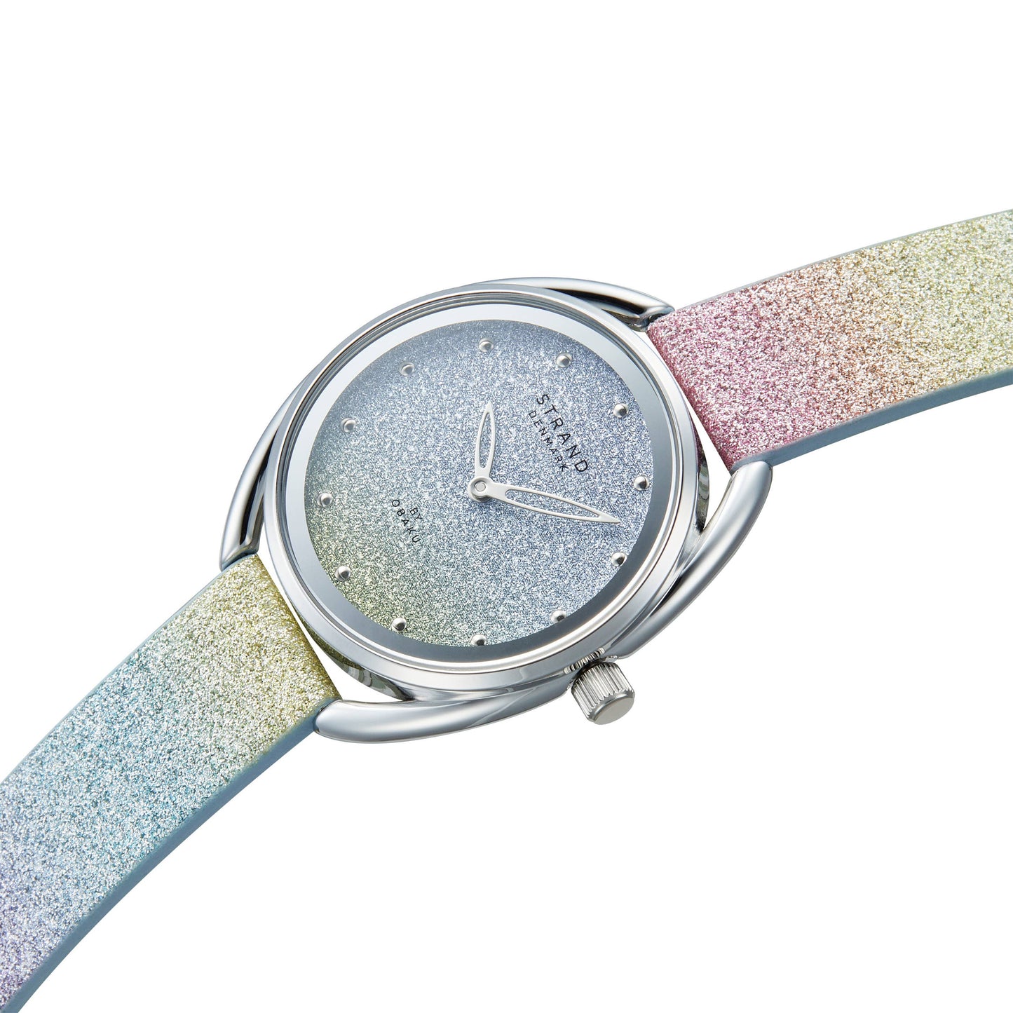 Rose - Steel sparkle dial Dial rainbow Leather strap watch