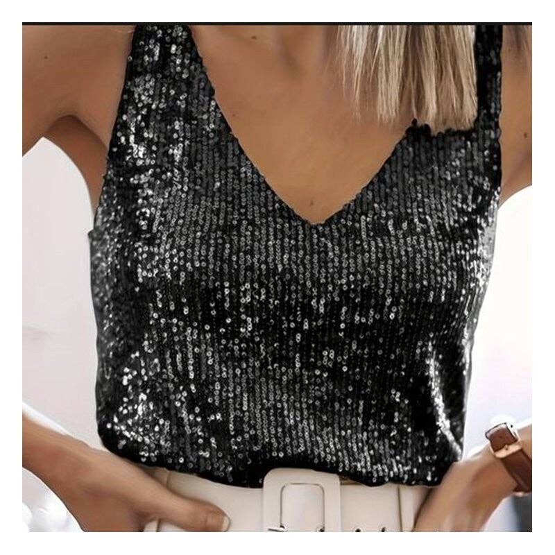 Sparkling V-Neck Loose Tank Top