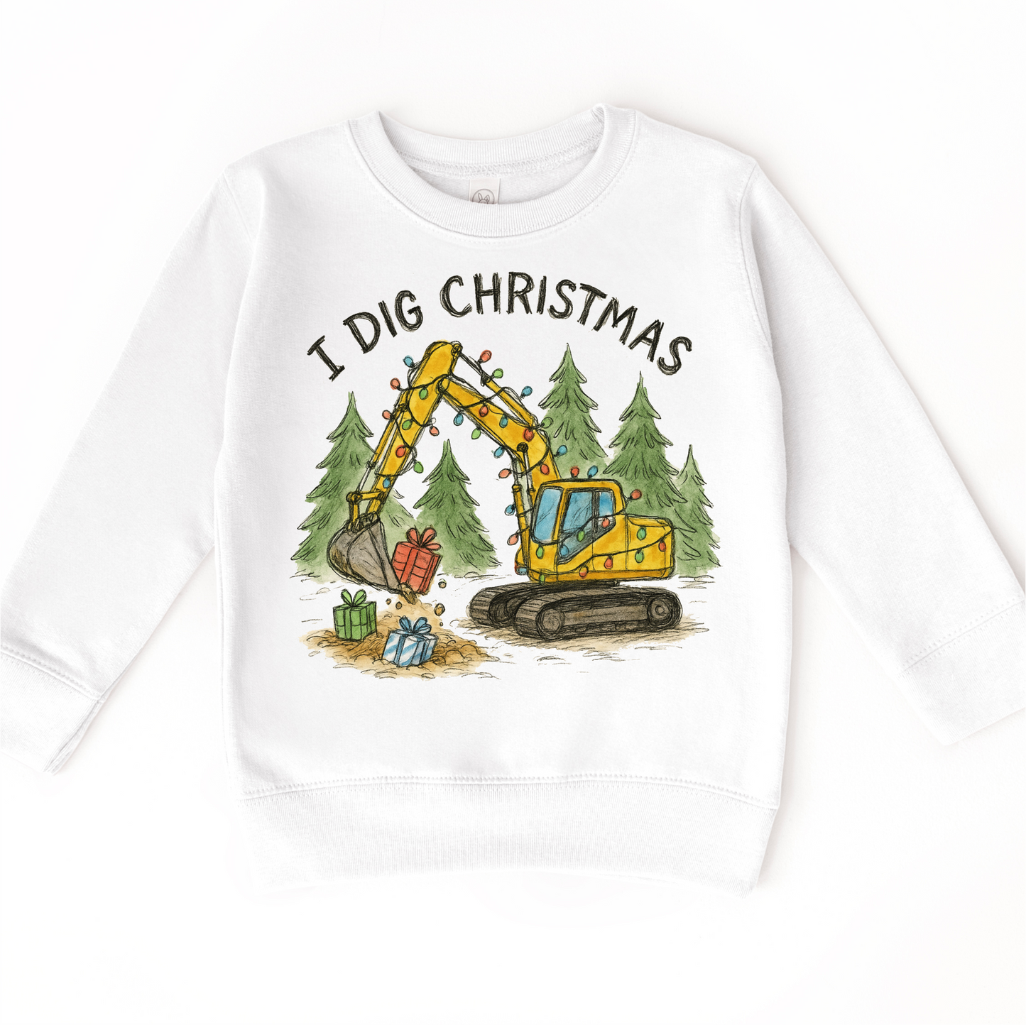 I Dig Christmas Excavator T-Shirt - Kids Christmas Construction Tee
