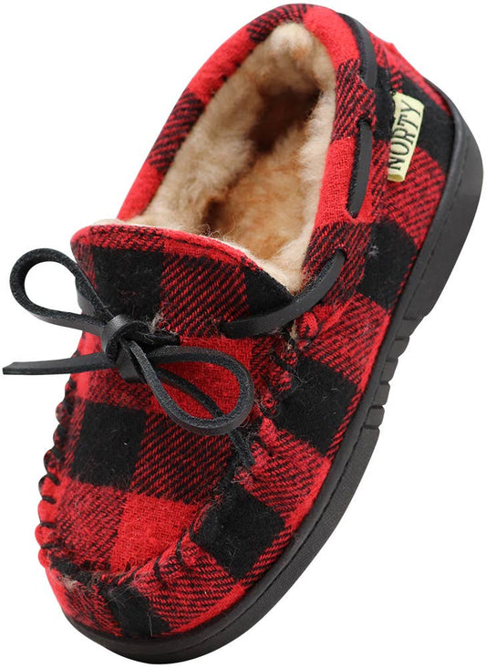 NORTY Toddler Boys Girls Unisex Fleece Plaid Moccasin Slip-o