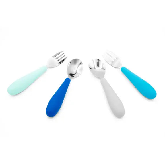 321 Grow Eat with Me Silicone Spoon and Fork Set - Midnight