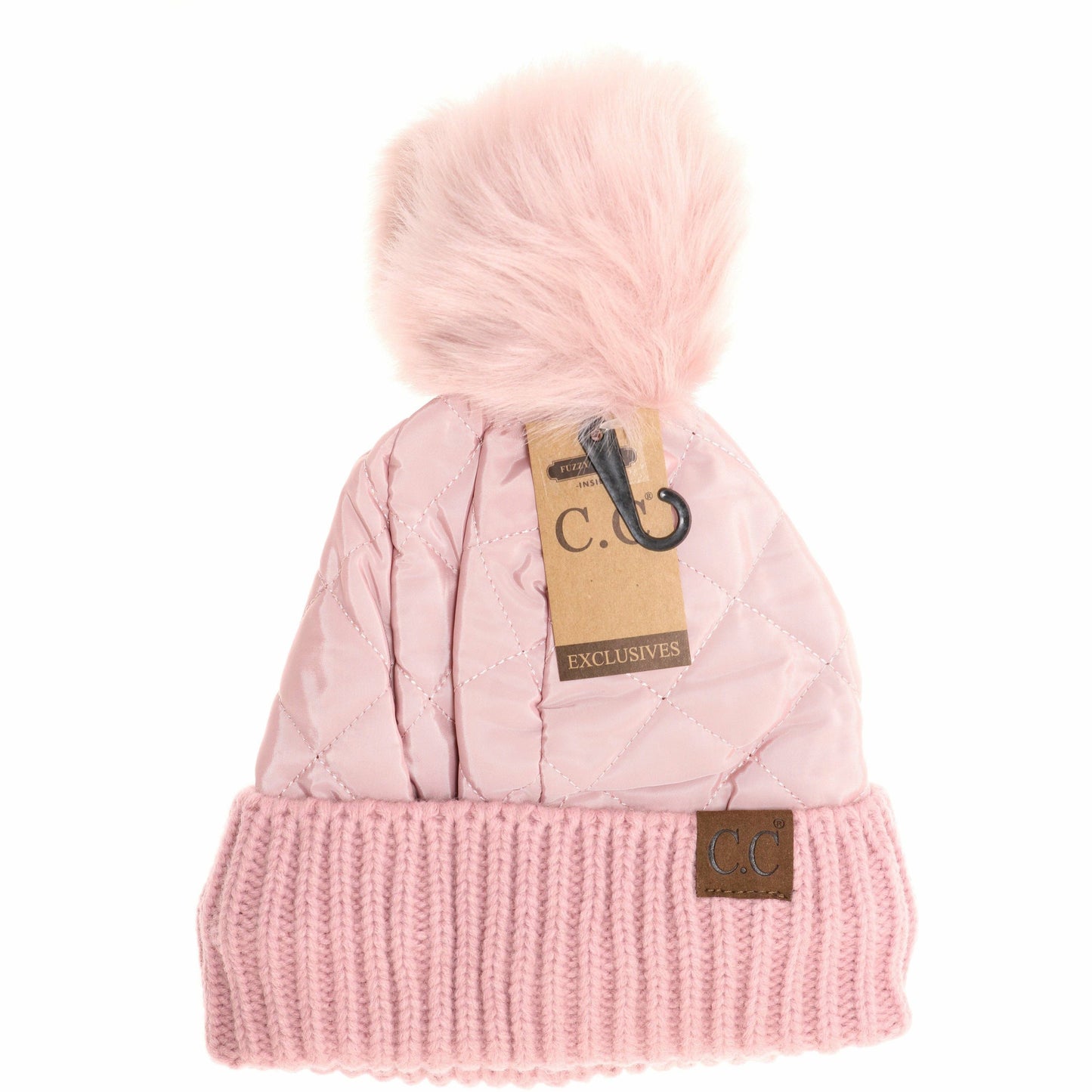 Fleece Lined Quilted Puffer CC Pom Beanie HAT1739