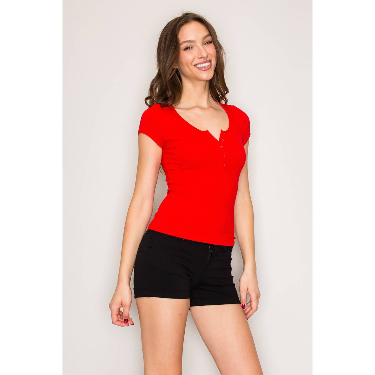 Cap Sleeve Top with Henley Placket