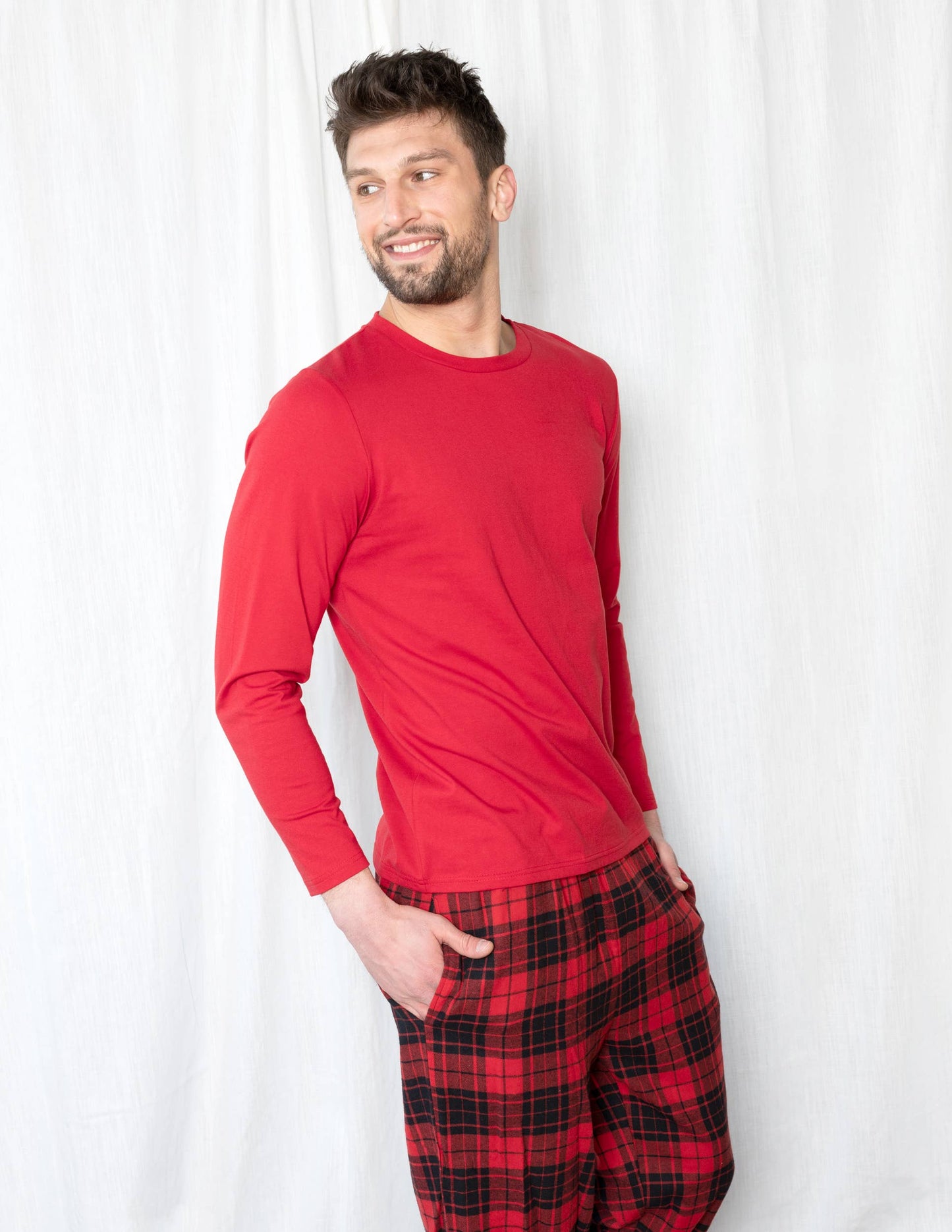 Mens Cotton Top & Flannel Pants Pajama Set