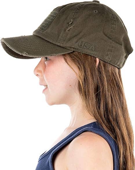 Kids Baseball Cap: American Flag - Olive (2-5)