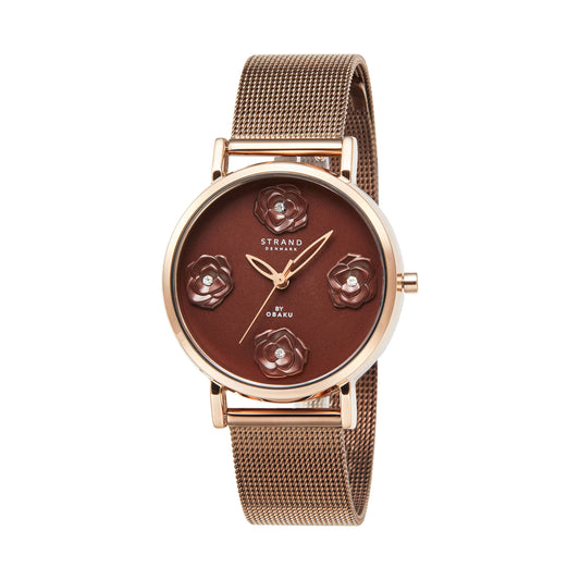 Petals - Walnut burgundy and rose flower embossed watch