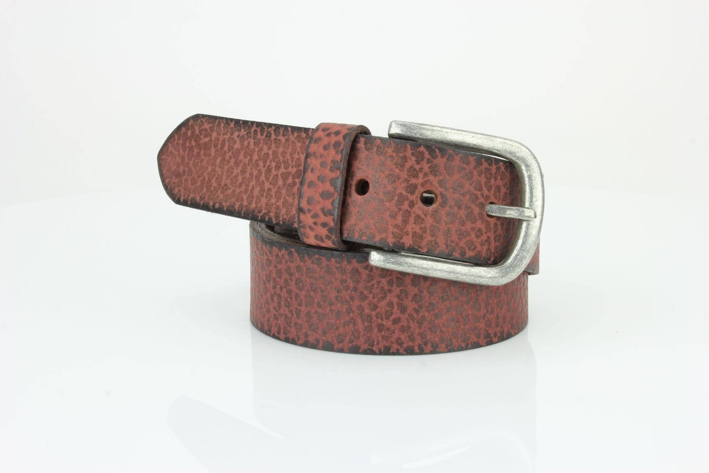 Distressed Grain Leather Belt with Embossed Patch ABB 023