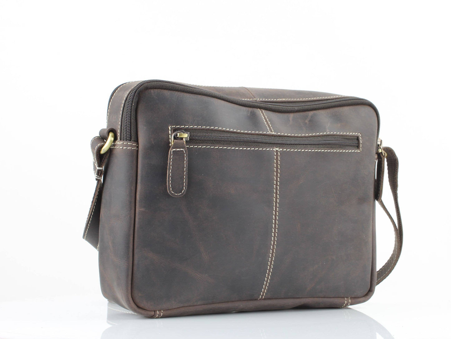 Hunter Leather Shoulder Bag with Double Zip Front AB 1847