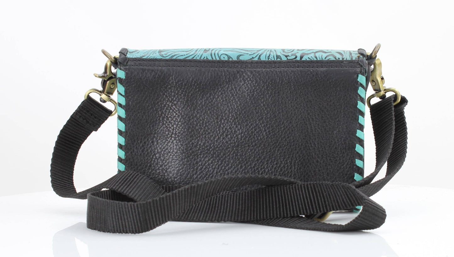 American Bison Tooled Turquoise Flap Over Clutch # AB 2409