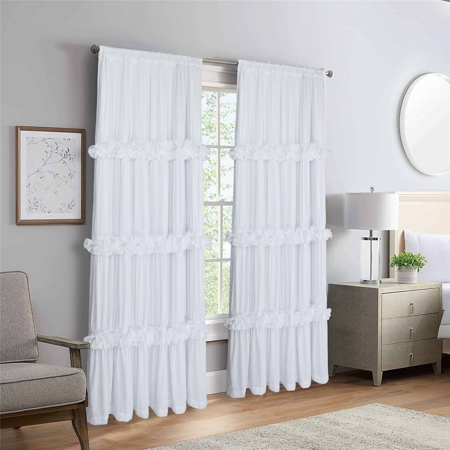 HIG Farmhouse Ruffle Window Curtains with Blackout Liner