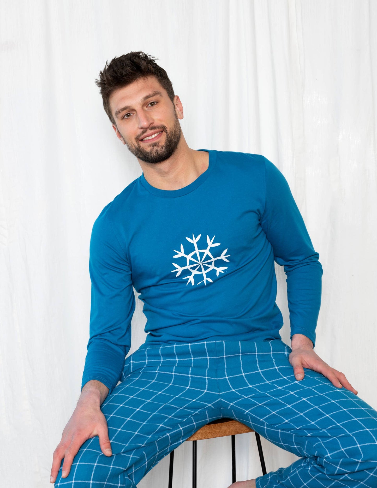 Mens Cotton Top & Flannel Pants Pajama Set