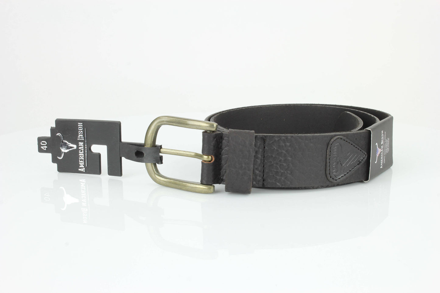 Distressed Grain Leather Belt with Embossed Patch ABB 023