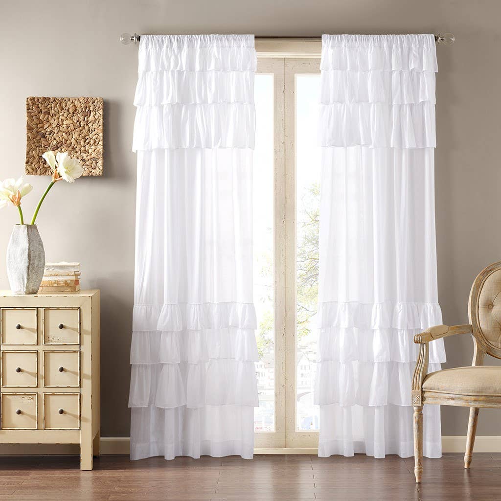 Oversize Ruffle White Window Curtain