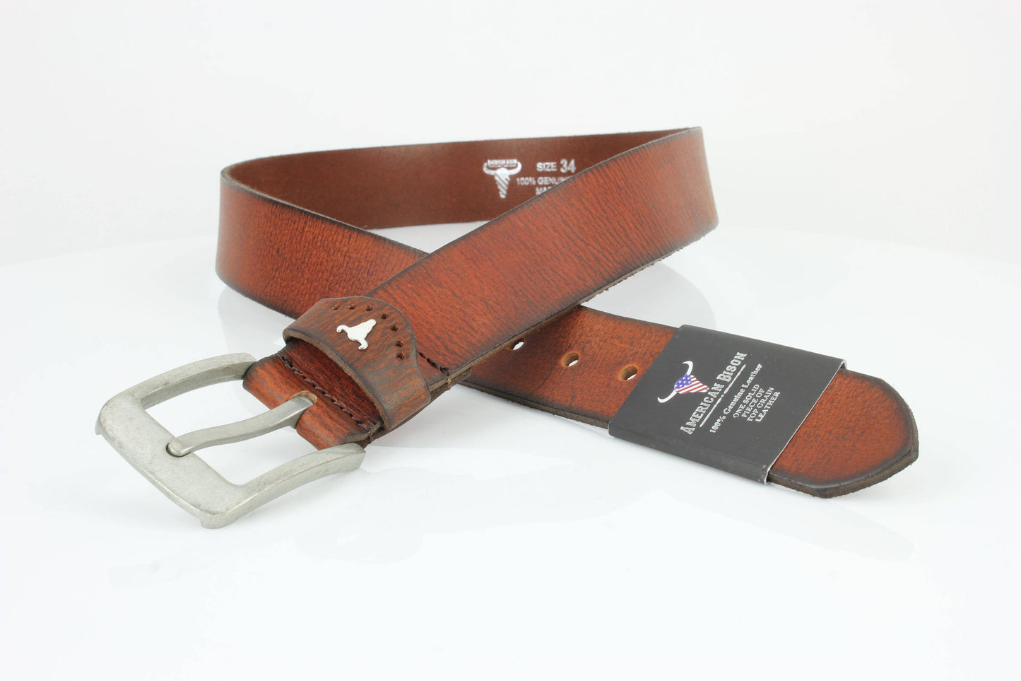 Grain Leather Belt w/ Western Loop & Metal Logo ABB 015