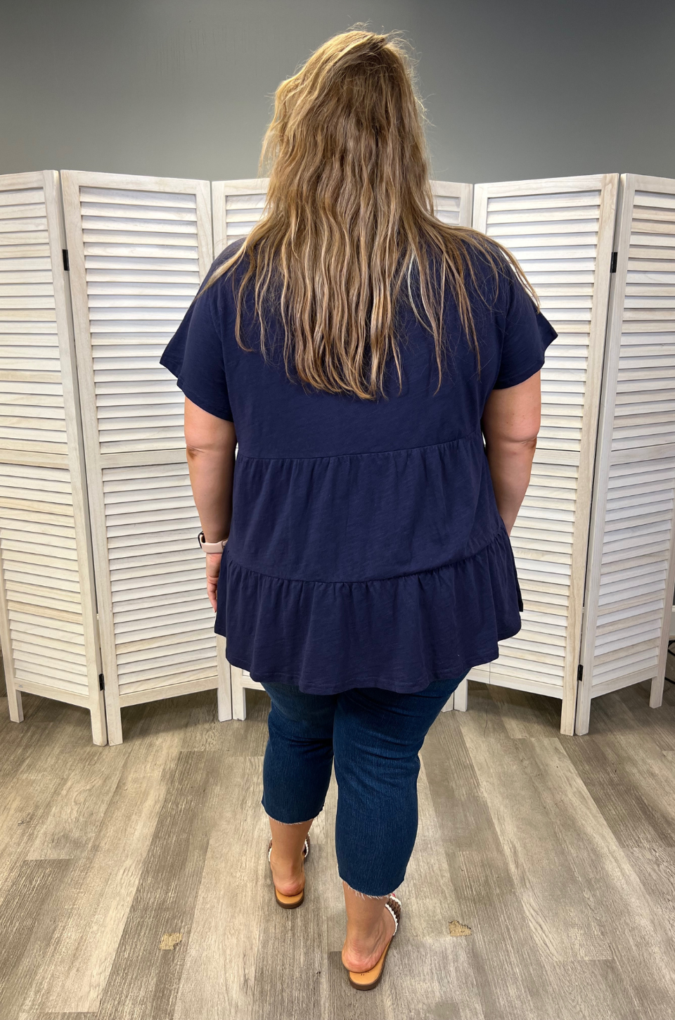 Cotton Nursing Top - Ruffle Navy