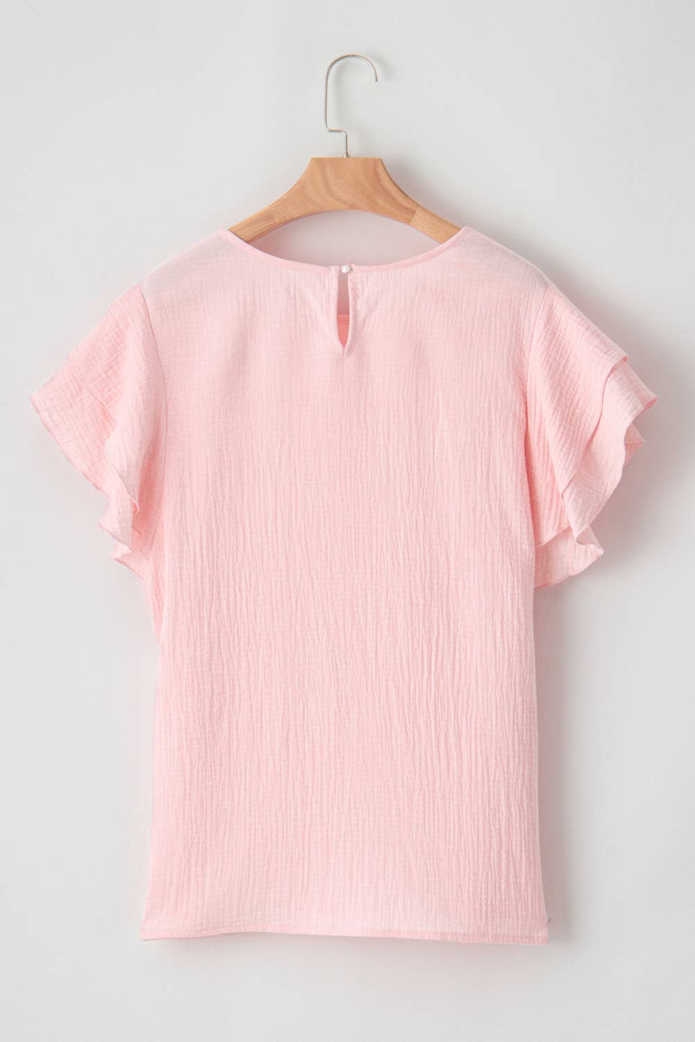 Plus Size Light Pink Ruffle Round Neck Short Sleeve Top